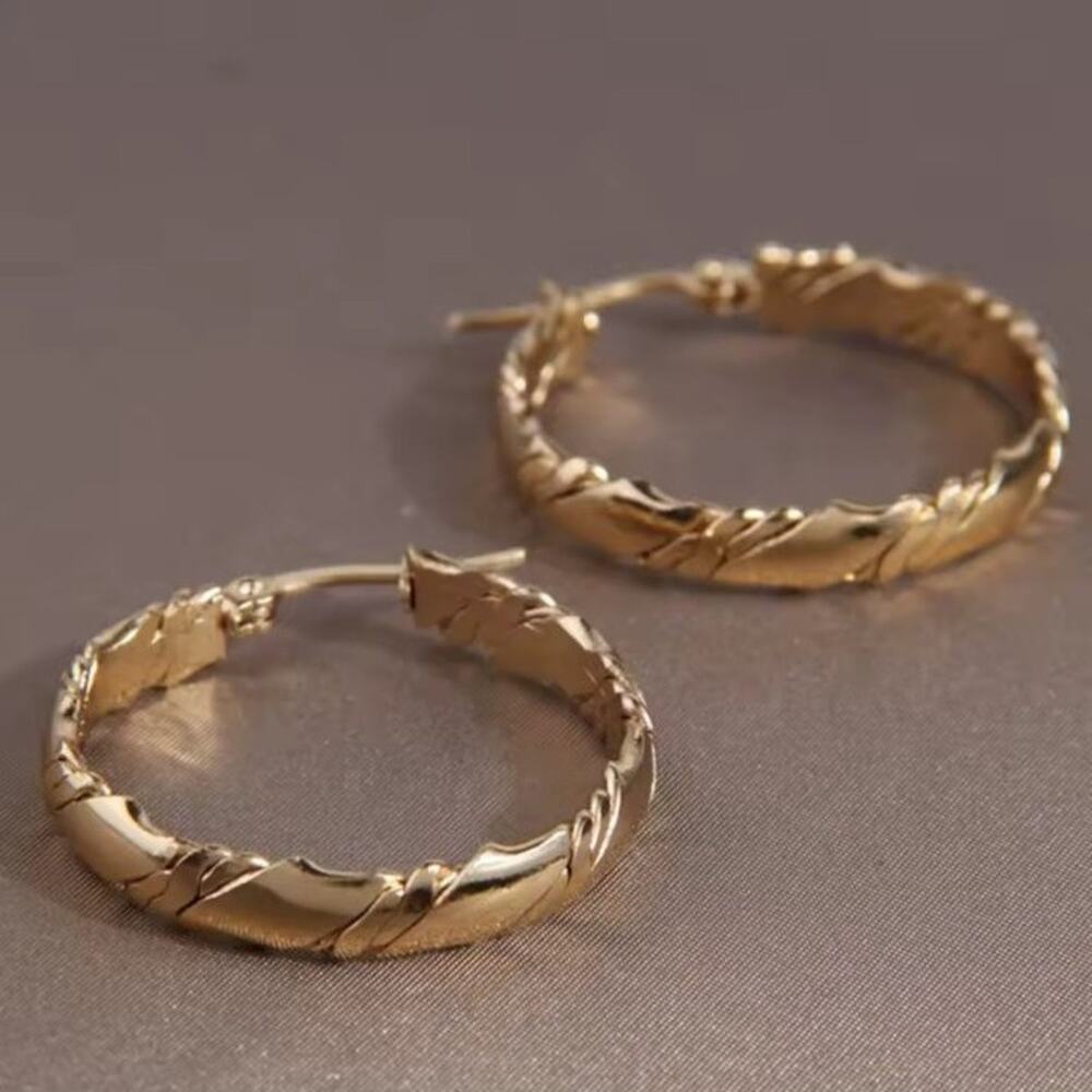 18K Gold Plated Hoop Earrings Layered Swirl Vtg Women's Fashion Birthday Gift